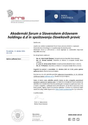 Akademski forum o Slovenskem državnem holdingu d.d in spoštovanju človekovih pravic