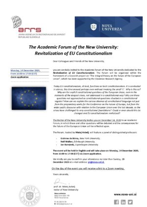 The Academic Forum of the New University: Revitalization of EU Constitutionalism