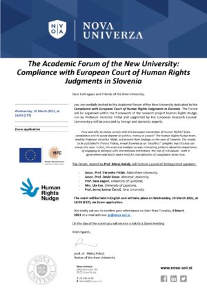 The Academic Forum of the New University: Compliance with European Court of Human Rights Judgments in Slovenia